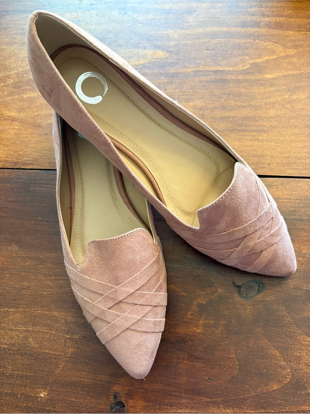 Journee Collection Mindee Slip-On Pointed-Toe Flats Blush Faux Suede 9 New
